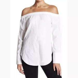 Rag & Bone White Off The Shoulder Button Side Blouse Long Sleeve Cotton XS